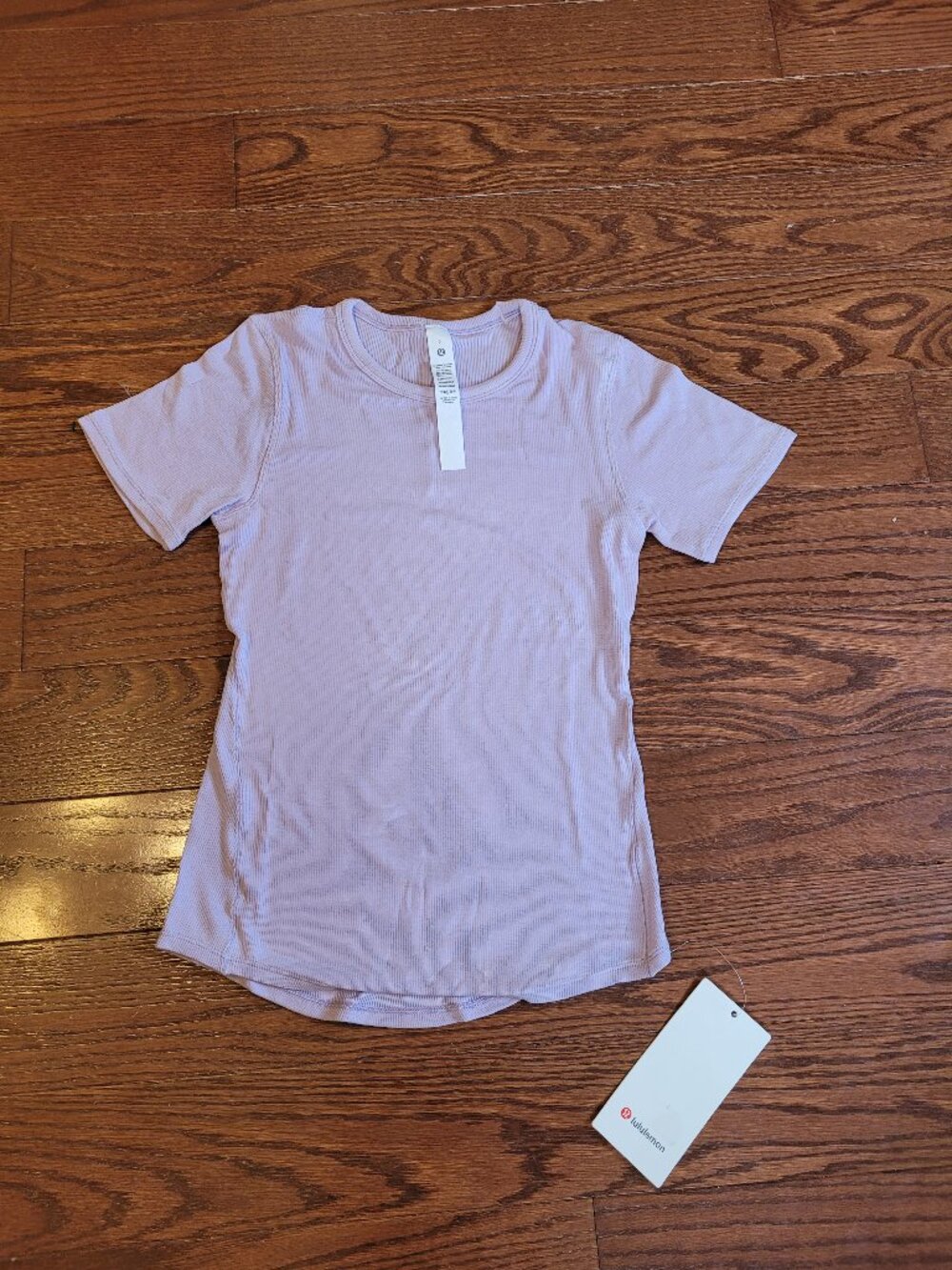 NWT Lululemon Hold Tight Short Sleeve Top Women Sz 8 Light Pink Ribbed Stretch